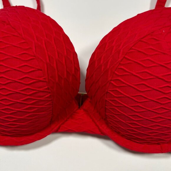 Victoria Secret 38DD SEXY TEE Push Up Bikini Top Underwire Textured Lipstick Red - Picture 3 of 6